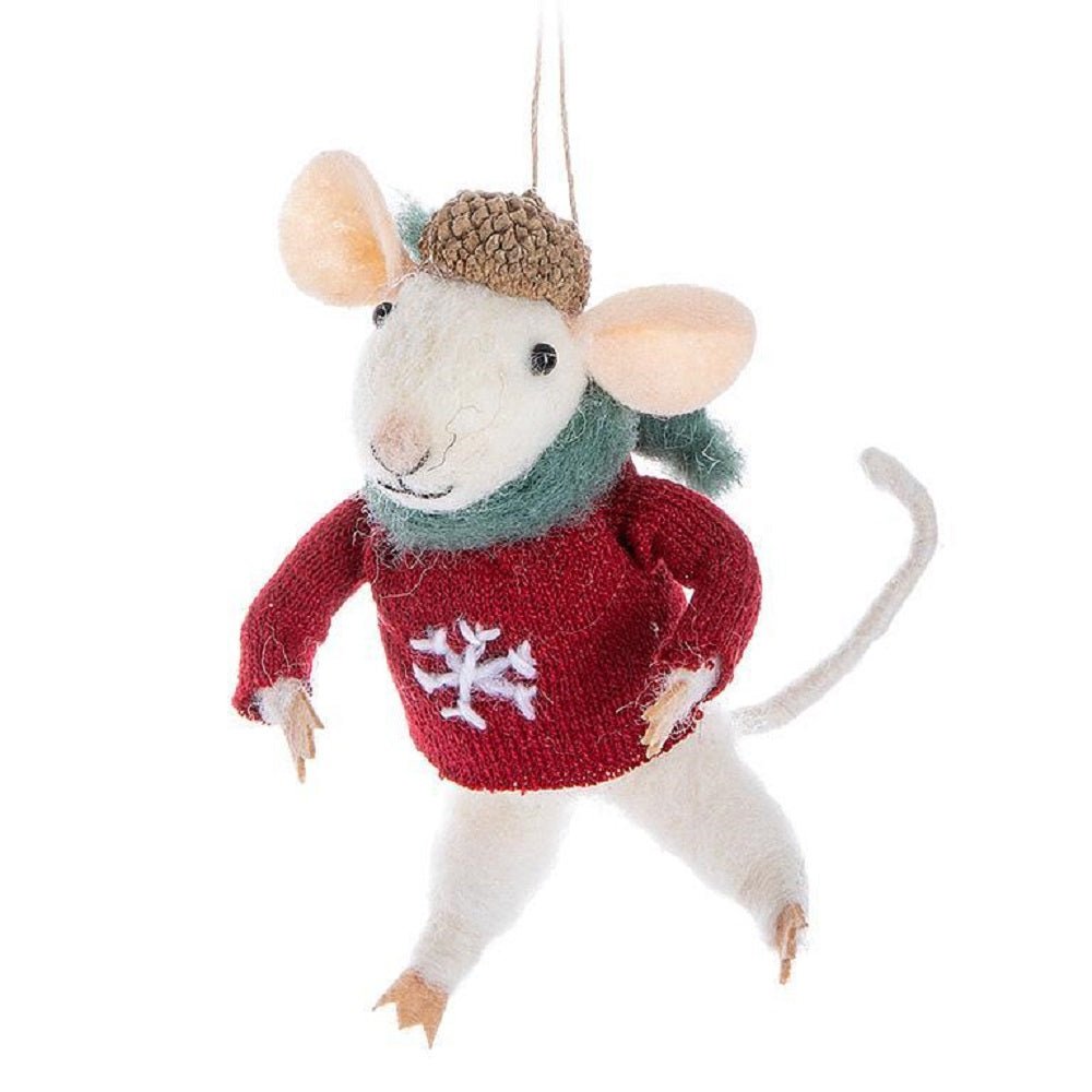 Abbott Mouse in Sweater Ornament - Skiis & Biikes