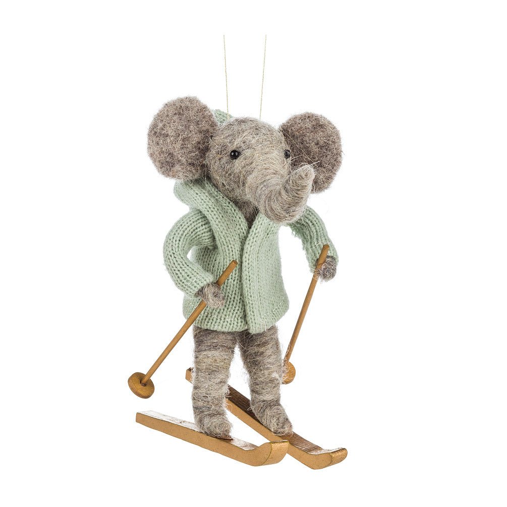 Abbott Skiing Elephant Ornament - Skiis & Biikes
