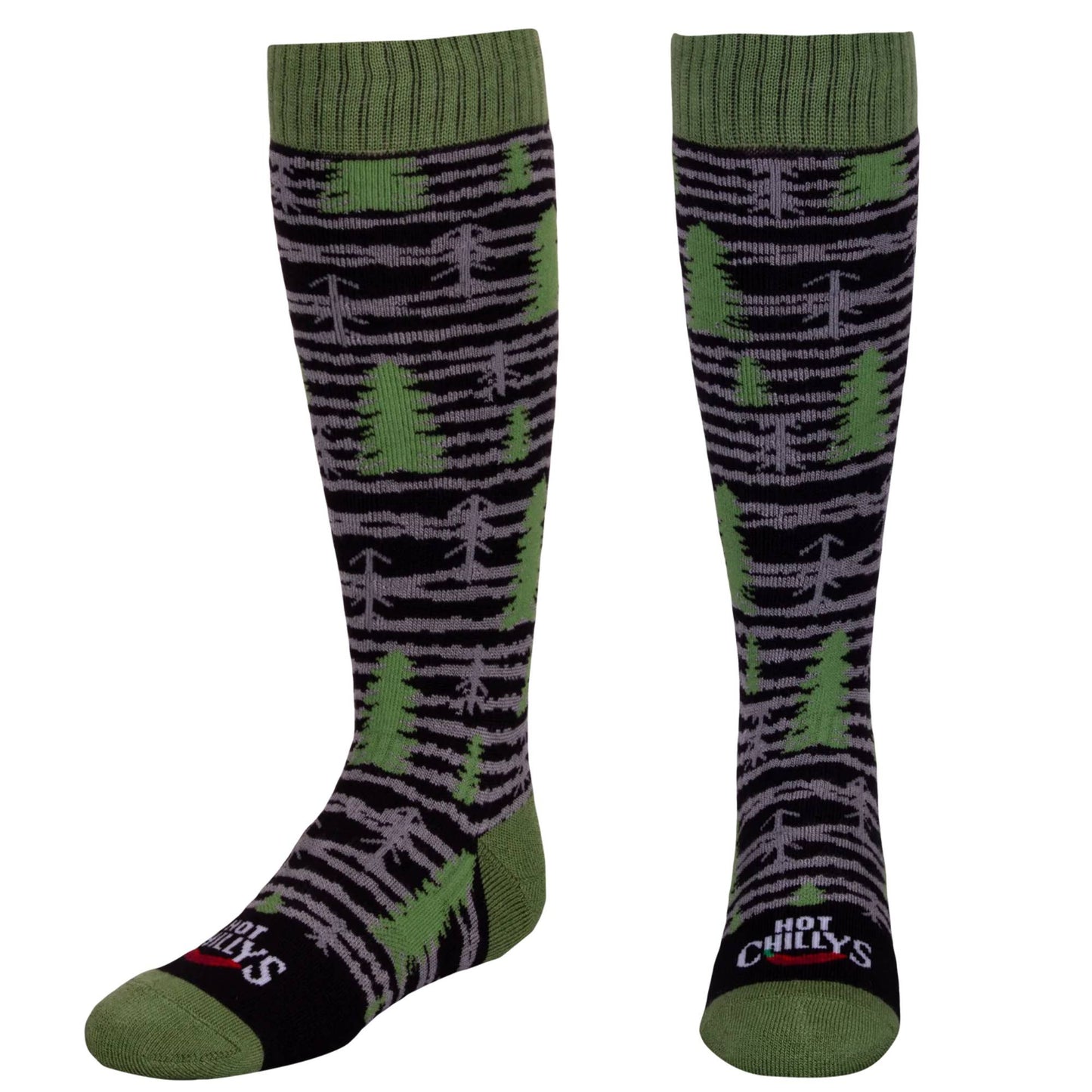 Hot Chilly's Pine Trees Mid Volume Youth Sock - Skiis & Biikes
