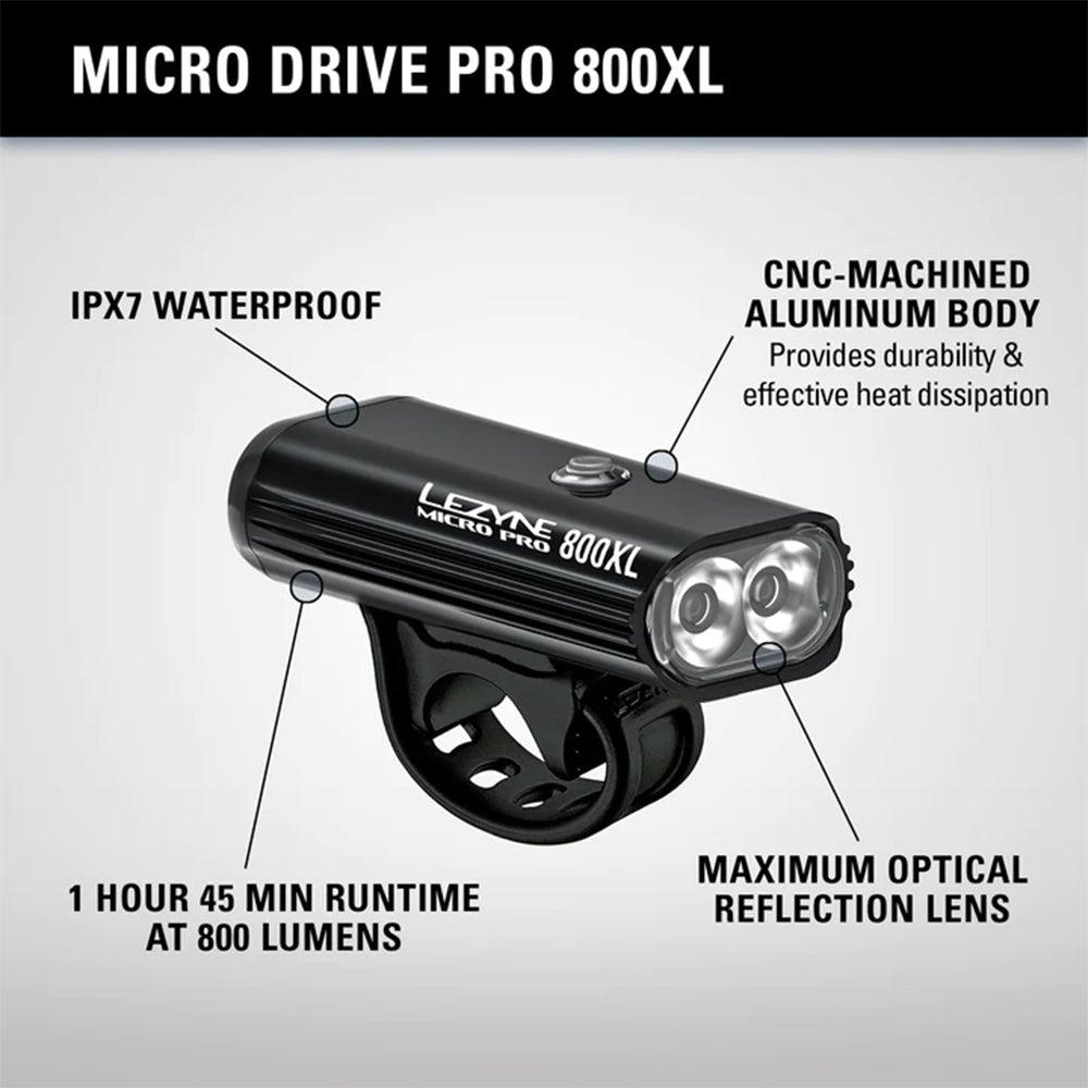 Lezyne, Micro Drive Pro 800XL, Light, Front, Black - Skiis & Biikes