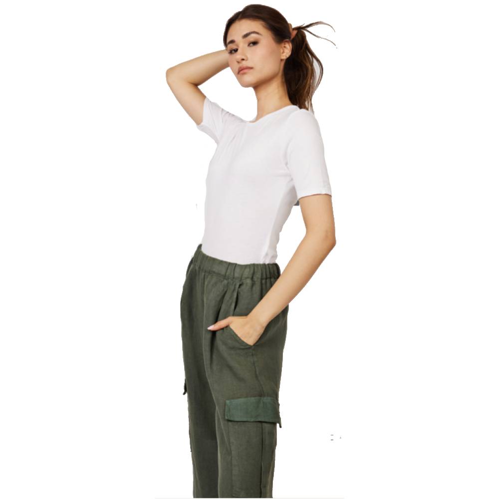 Pistache Womens Cropped Linen Cargo Pant 2023 - Skiis & Biikes