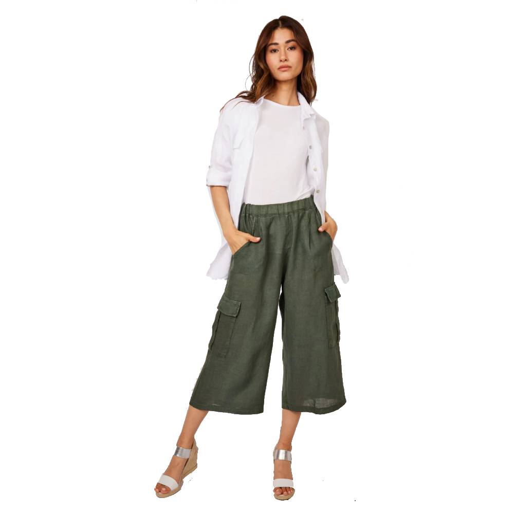 Pistache Womens Cropped Linen Cargo Pant 2023 - Skiis & Biikes