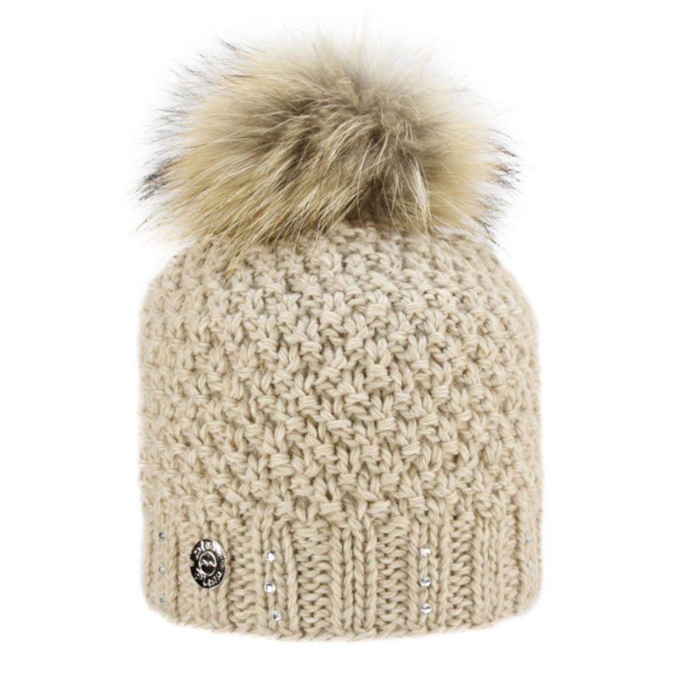 Pleau Womens Hat with Jewels and Fur Pom - Skiis & Biikes