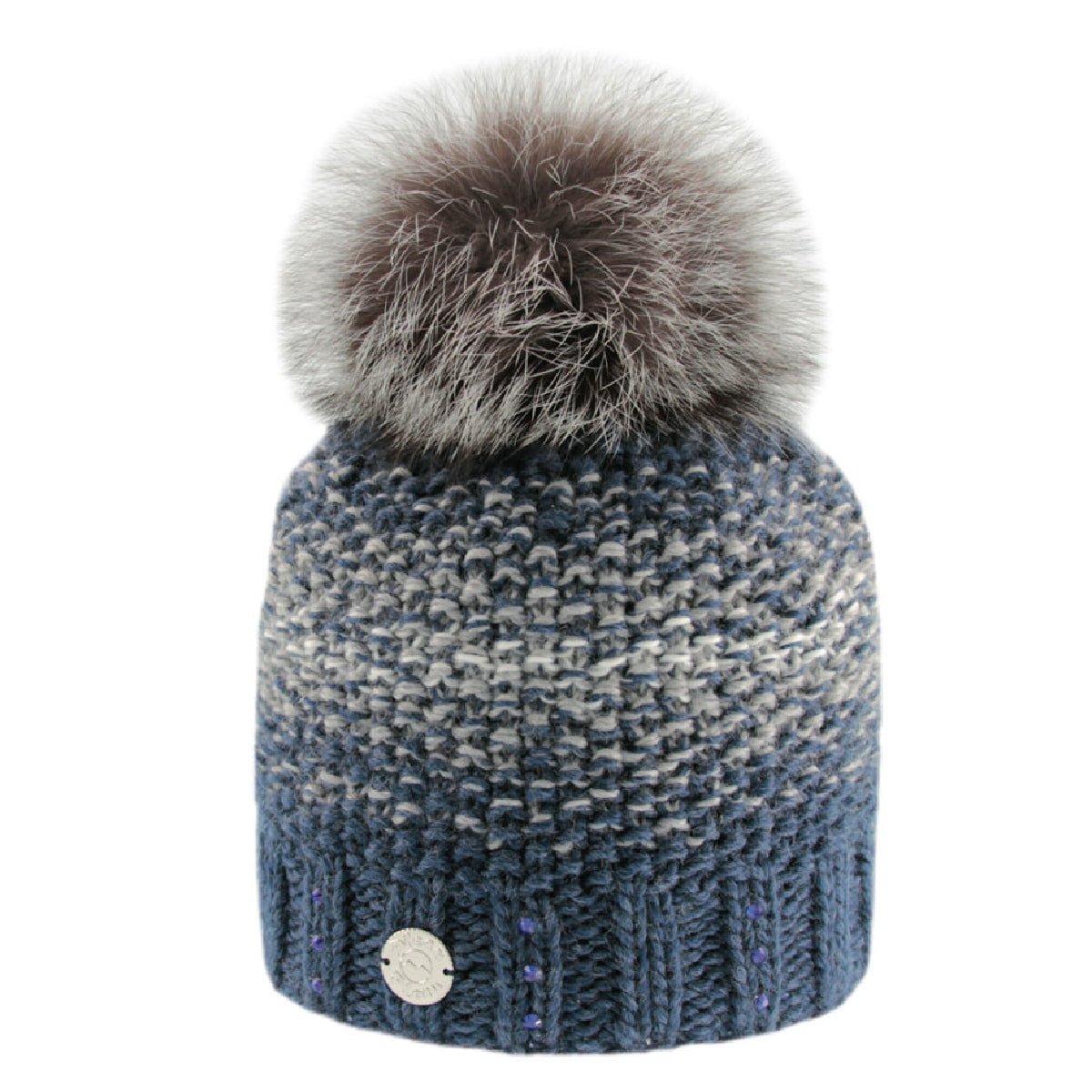 Pleau Womens Mottled Pattern Hat with Fur Pom - Skiis & Biikes