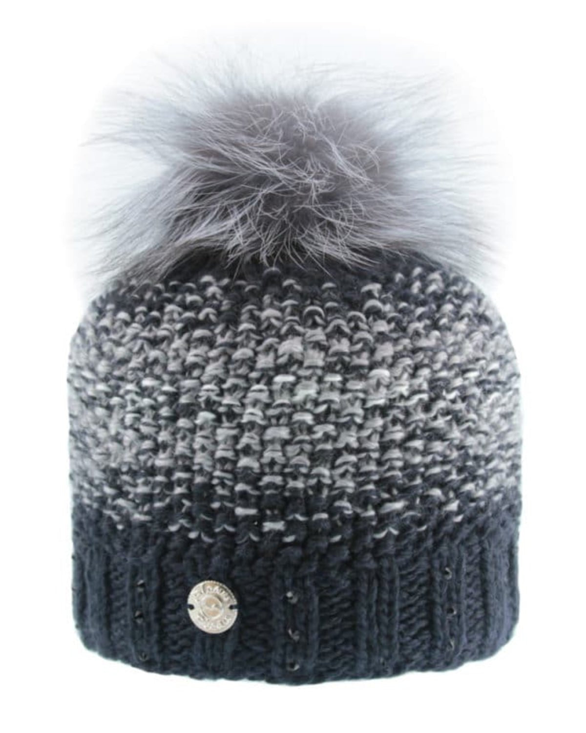 Pleau Womens Mottled Pattern Hat with Fur Pom - Skiis & Biikes