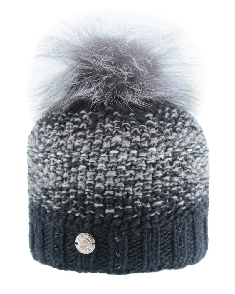 Pleau Womens Mottled Pattern Hat with Fur Pom - Skiis & Biikes