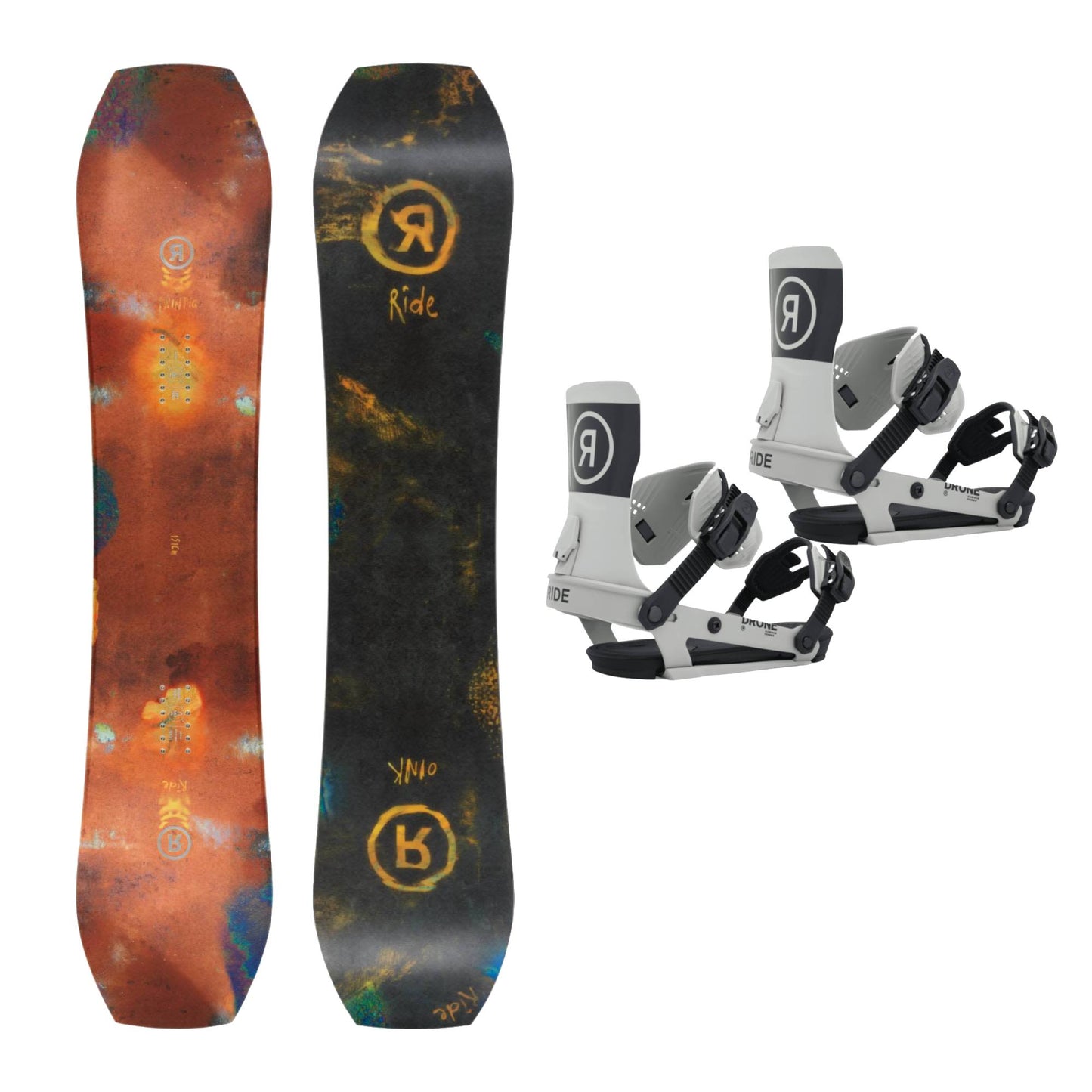 Ride Twinpig Snowboard + Drone Snowboard Bindings 2026 Bundle - Skiis & Biikes