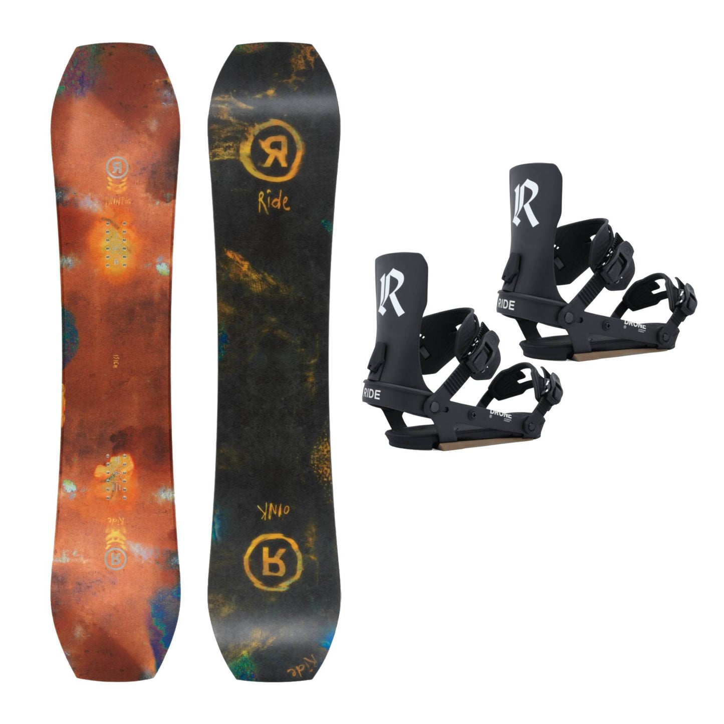 Ride Twinpig Snowboard + Drone Snowboard Bindings 2026 Bundle - Skiis & Biikes