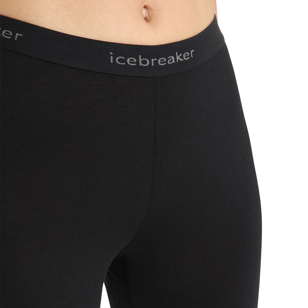 Icebreaker 200 Oasis Womens Leggings Black Front Waistband Detail 