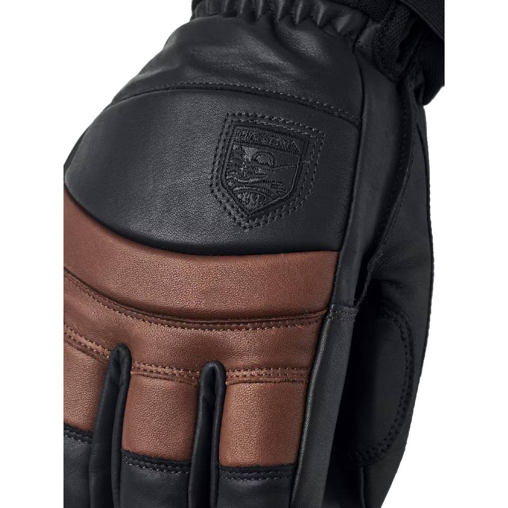 Hestra Leather Fall Line Gloves Navy Brown Logo Detail 