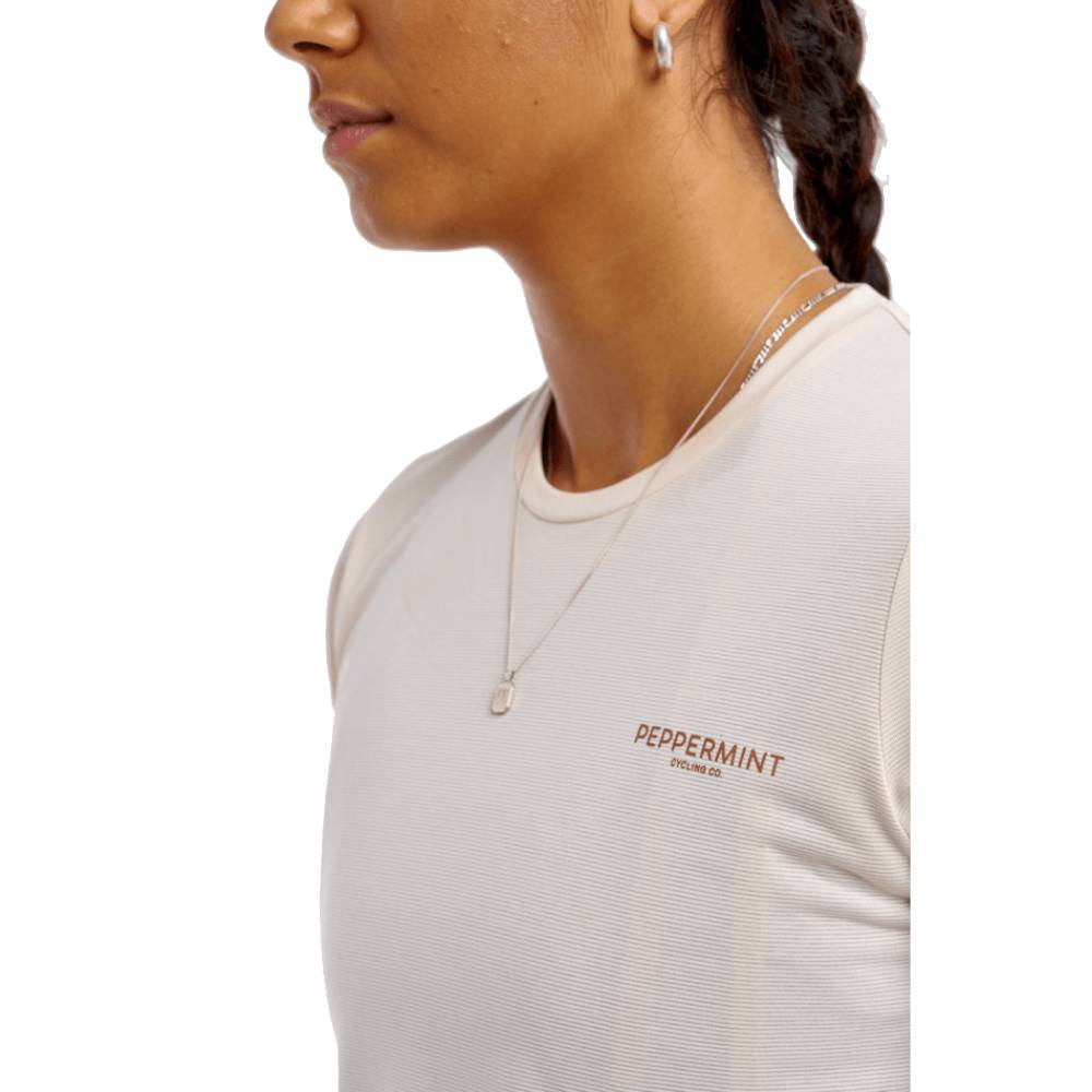 Peppermint Gravel Short Sleeve Womens Jersey Sand Front Left Chest Logo Detail