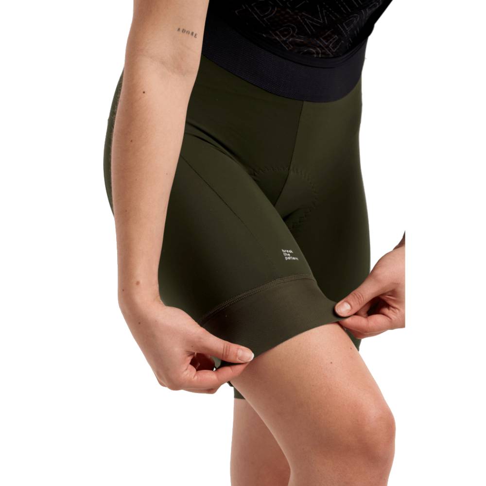 Peppermint Signature Womens Bib Shorts Spruce Leg Gripper Detail