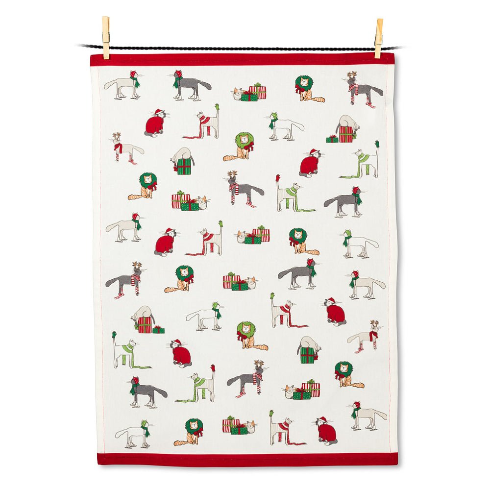 Abbott Holiday Cats Tea Towel - Skiis & Biikes