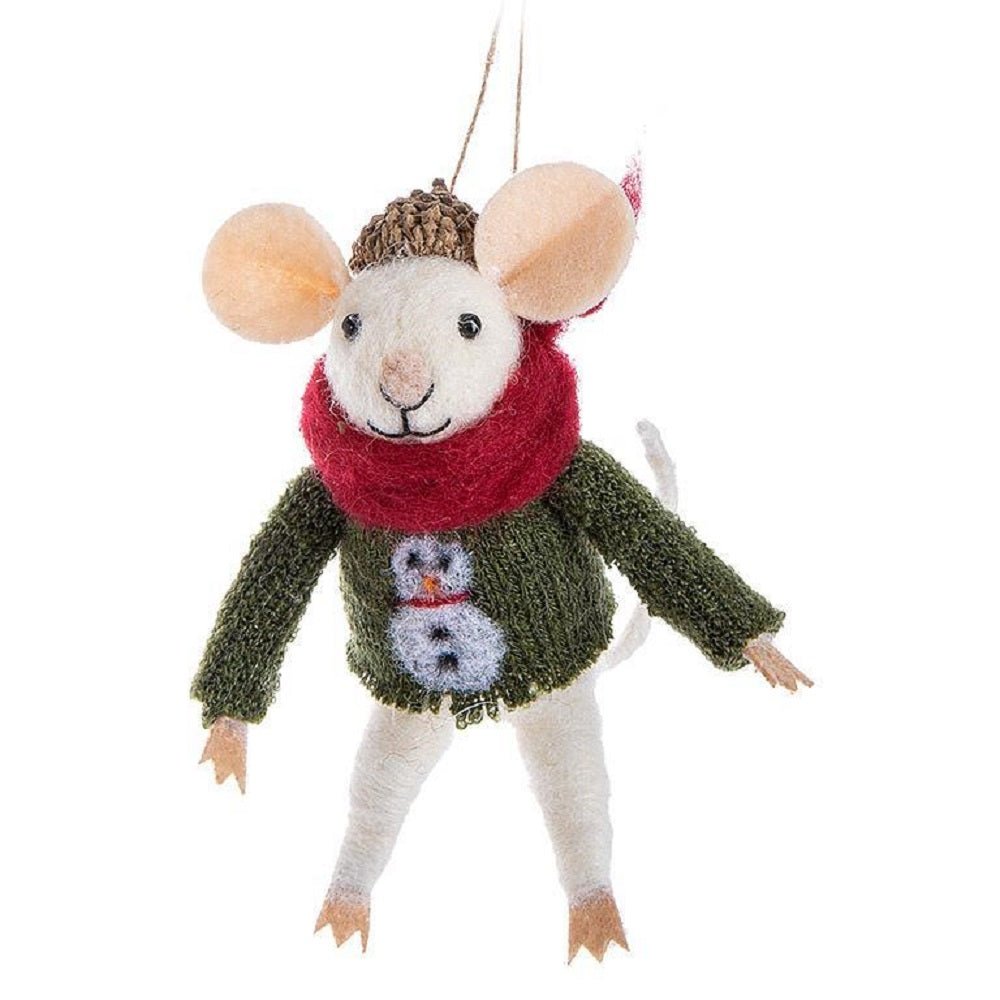 Abbott Mouse in Sweater Ornament - Skiis & Biikes