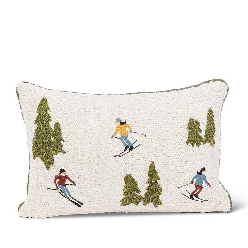 Abbott Rectangle Ski Scene Boucle Pillow - Skiis & Biikes