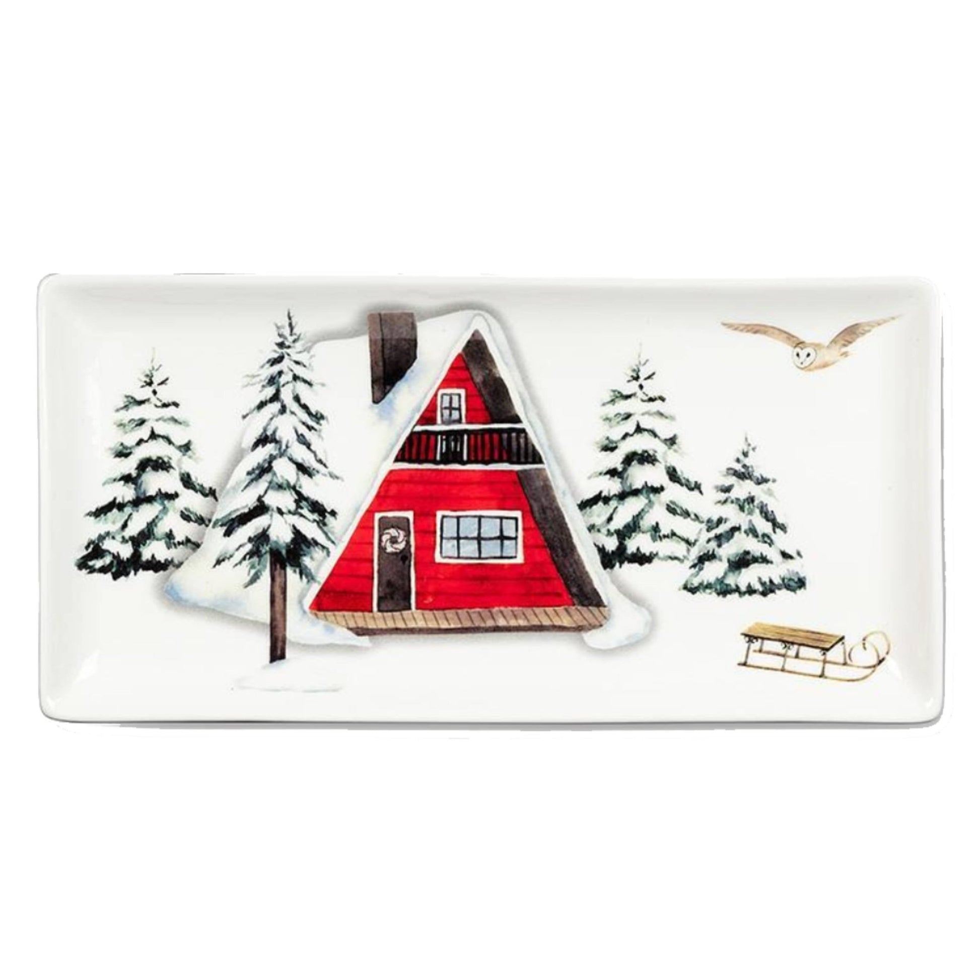 Abbott Winter Cabins Rectangle Platter - Skiis & Biikes