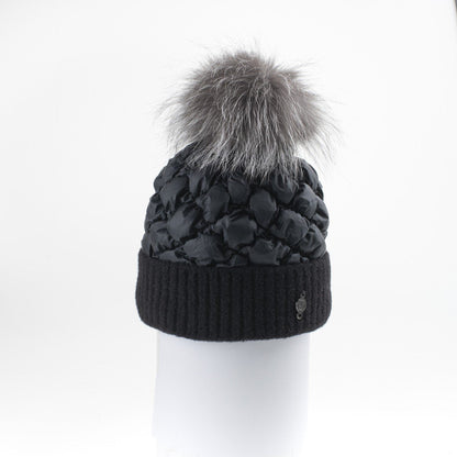 Harricana Puffer Womens Beanie with Fur Pom - Skiis & Biikes