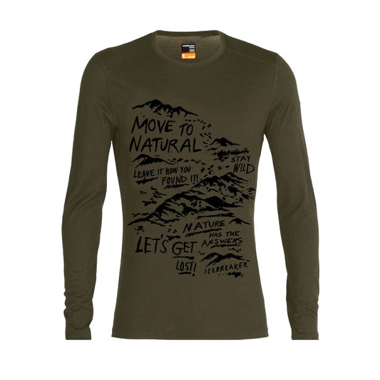 Icebreaker 200 Oasis Travel Diaries Mens LS Crewe - Skiis & Biikes