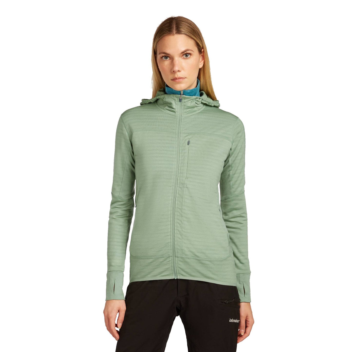Icebreaker 300 RealFleece Descender Womens LS Zip Hoodie - Skiis & Biikes