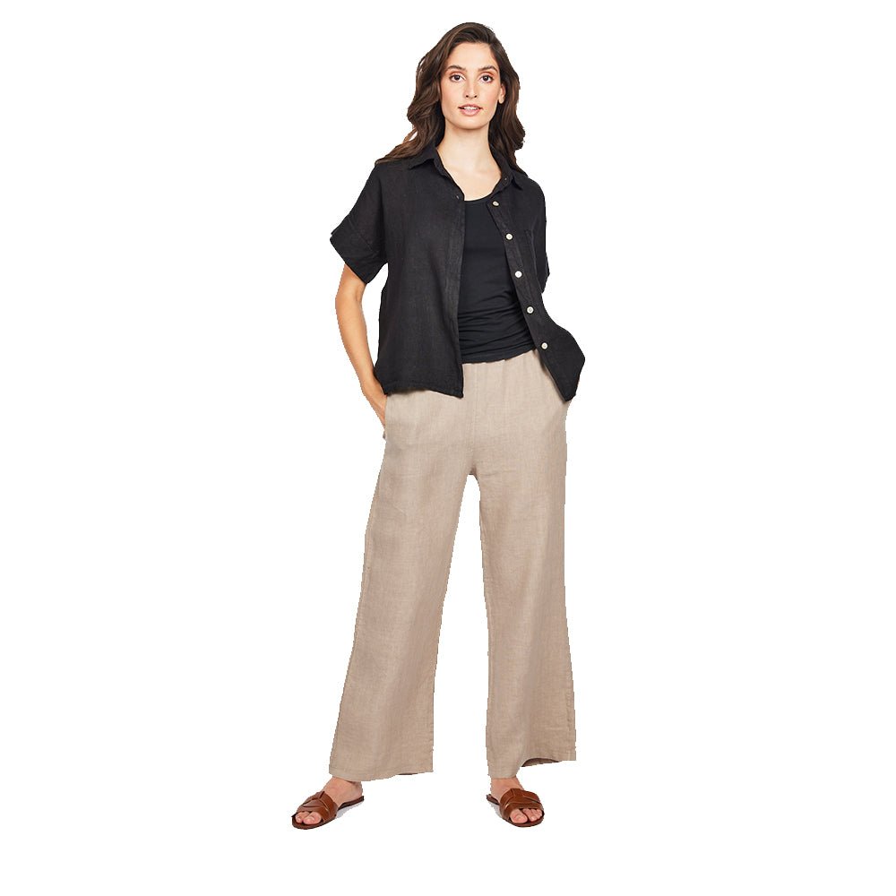 Pistache Womens Short Sleeve Linen Blouse 2022 - Skiis & Biikes