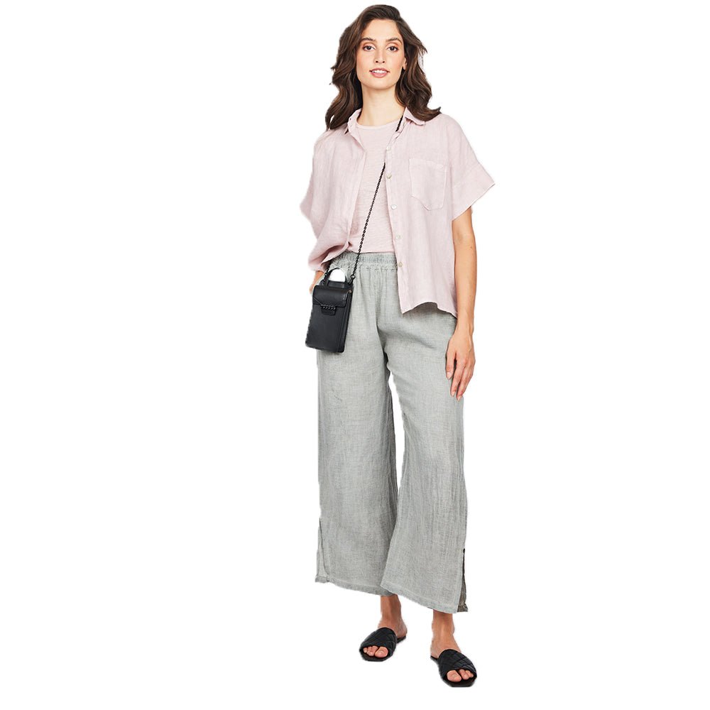 Pistache Womens Short Sleeve Linen Blouse 2022 - Skiis & Biikes