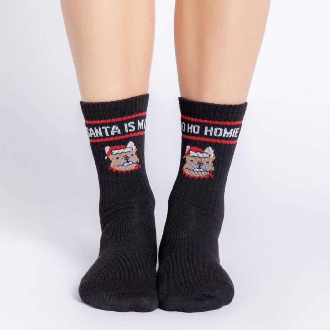 PJ Salvage Fun Womens Sock Santa is my Homie 2022 Black - Skiis & Biikes