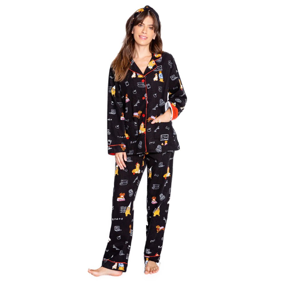 PJ Salvage Teachers Dog Womens Flannel PJ Set 2023 - Skiis & Biikes