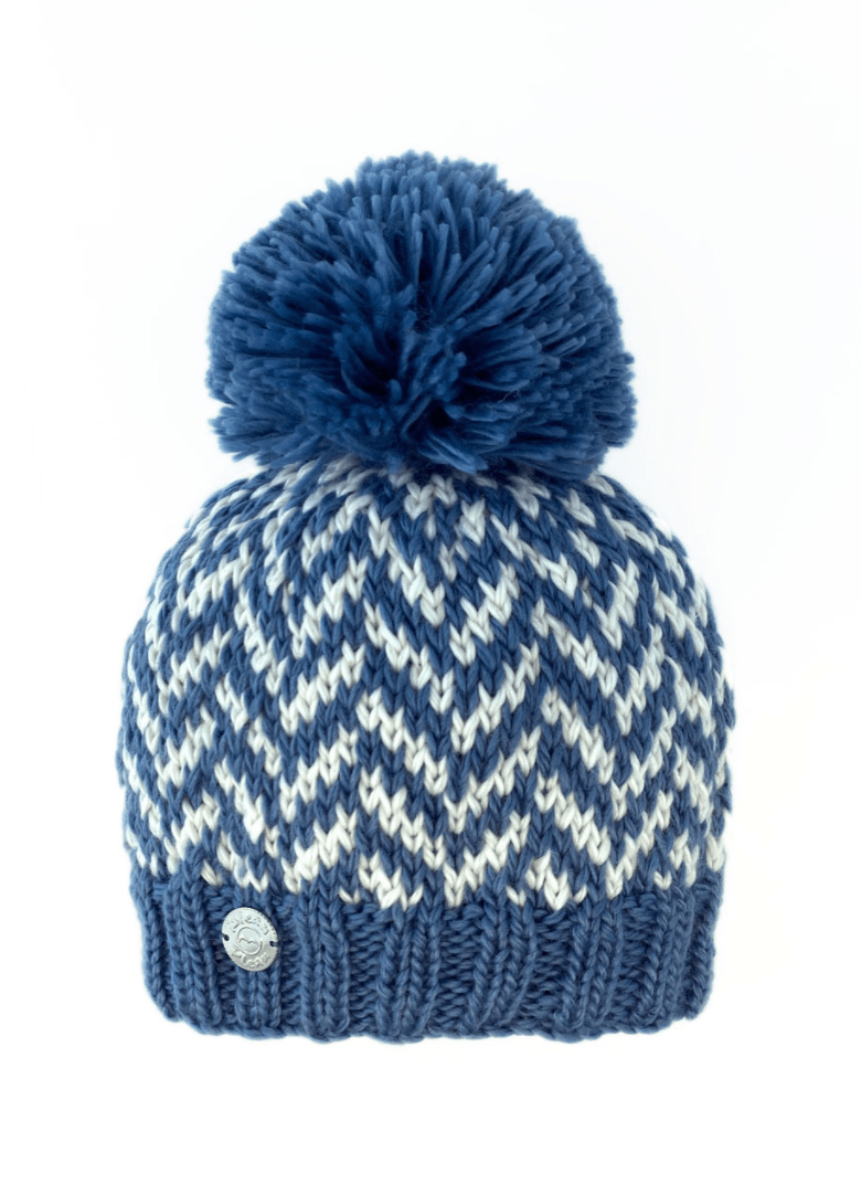 Pleau Womens Herringbone Hat with Pom - Skiis & Biikes