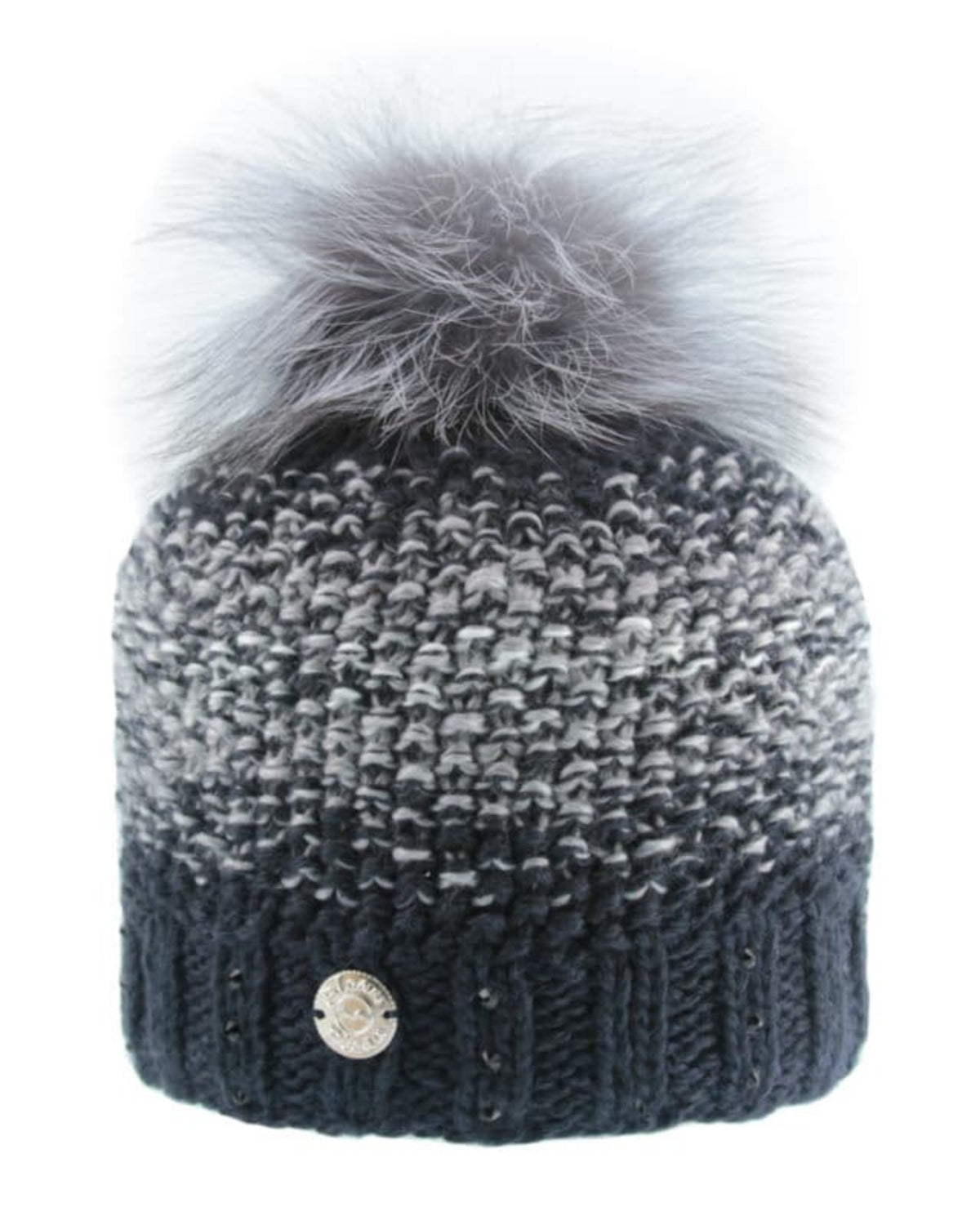 Pleau Womens Mottled Pattern Hat with Fur Pom